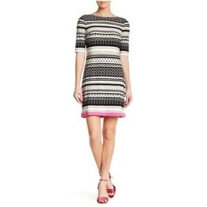 Eliza J. Geometric Print Black White Pink Shift Dress - Size 10
